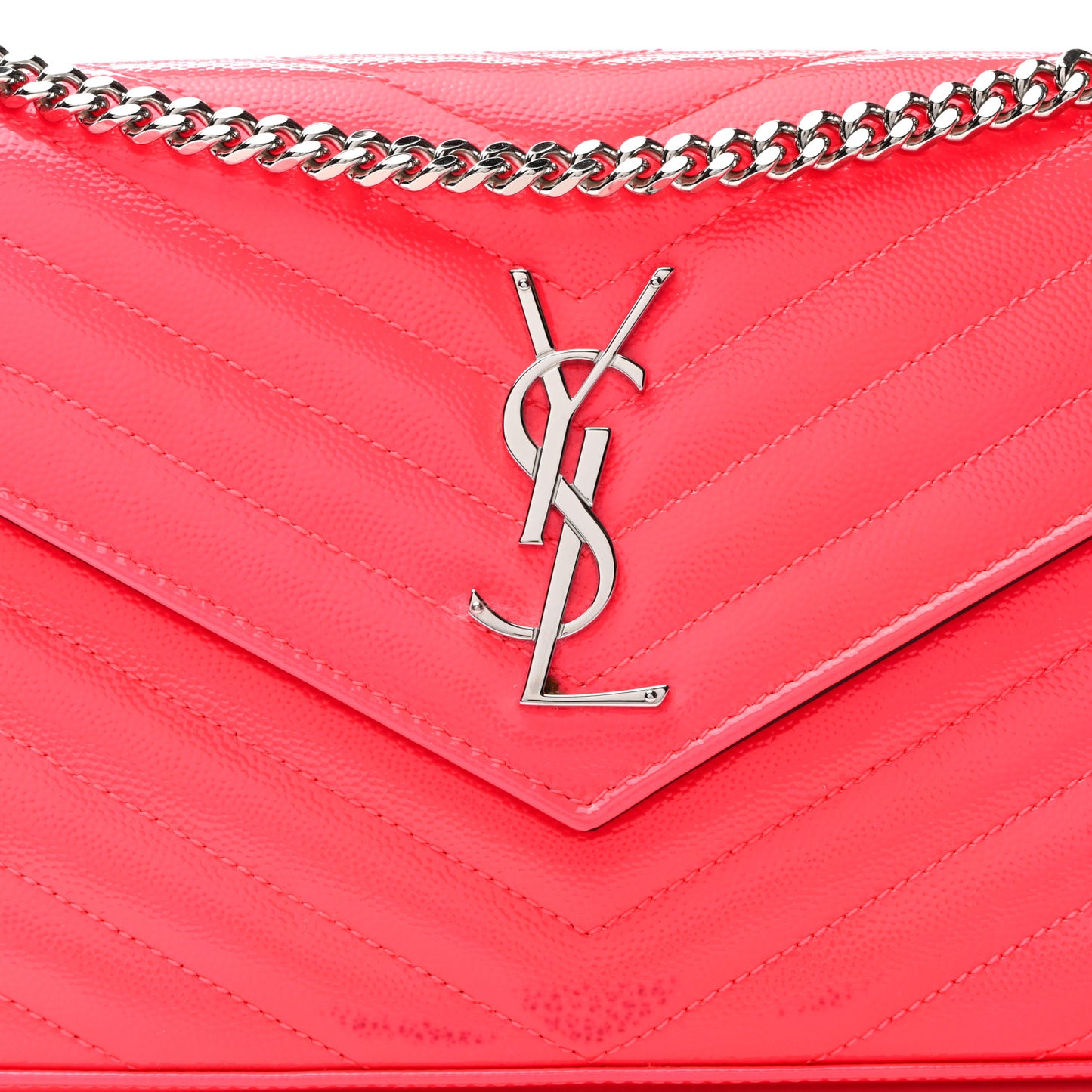 Patent Grain De Poudre Matelasse Chevron Monogram Chain Wallet Neon Pink