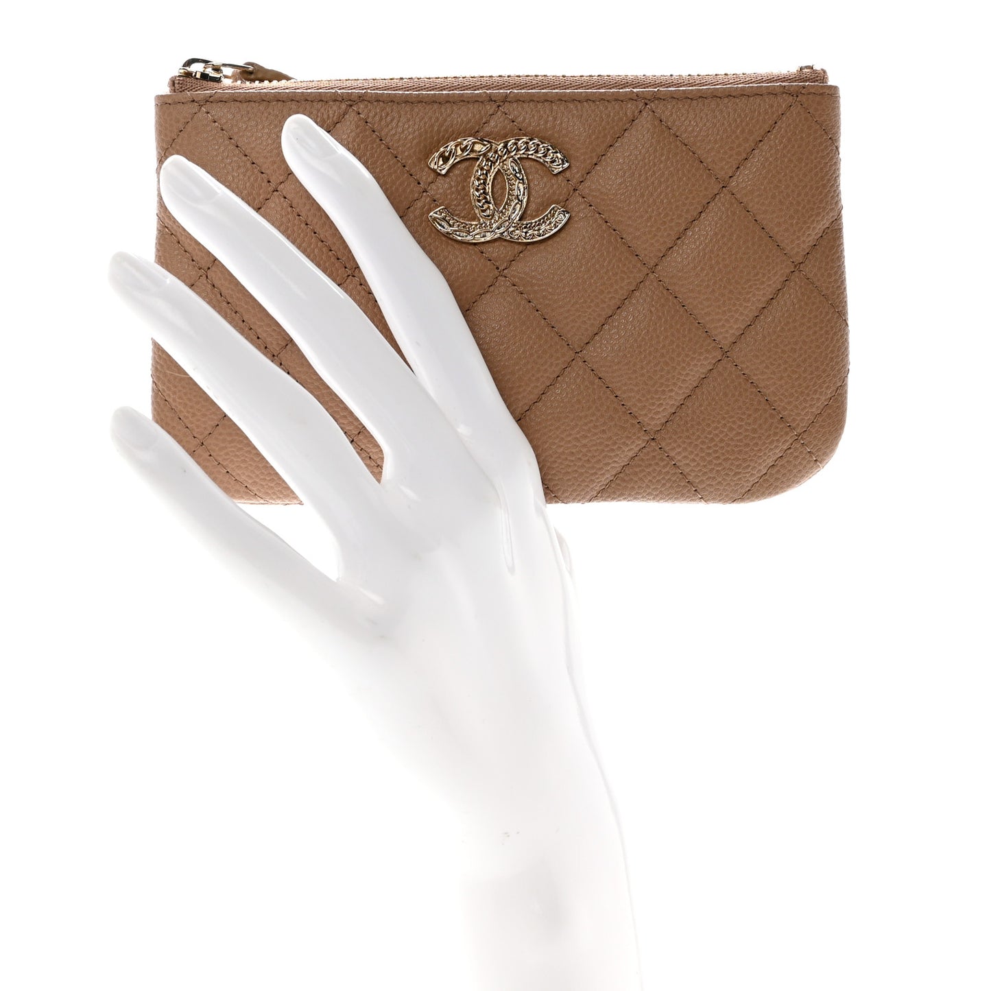 Caviar Quilted Small Multi Chain Cosmetic Case Beige