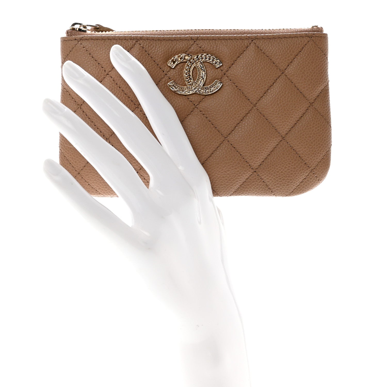 Chanel Caviar Quilted Small Multi Chain Cosmetic Case Beige 2 of 8