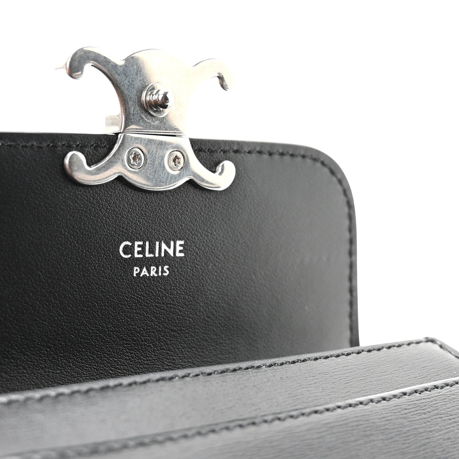 Celine Shiny Calfskin Triomphe Flap Card Holder Black 6 of 8
