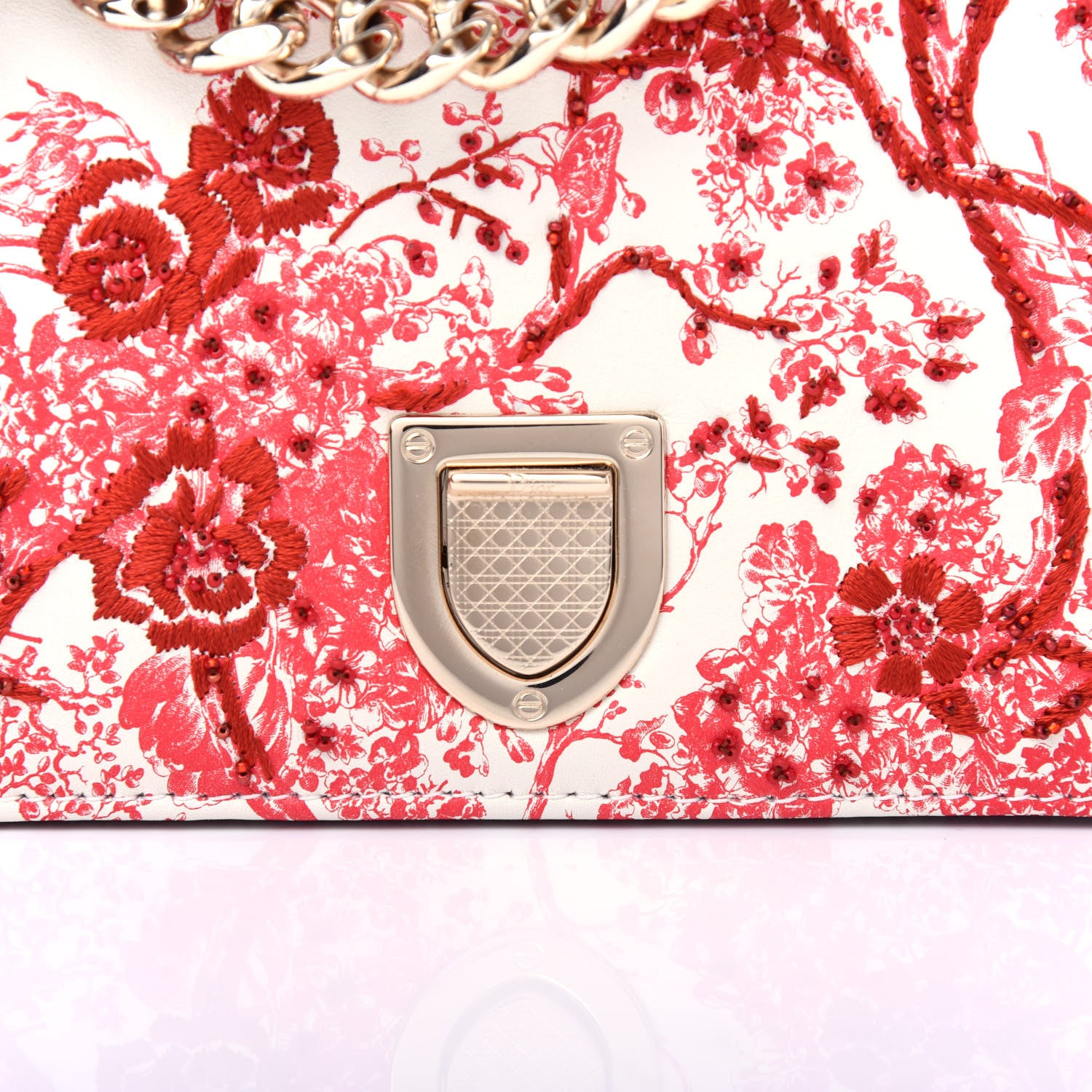 Christian Dior Embroidered Floral Toile de Jouy Medium Diorama Flap Bag Red 10 of 10