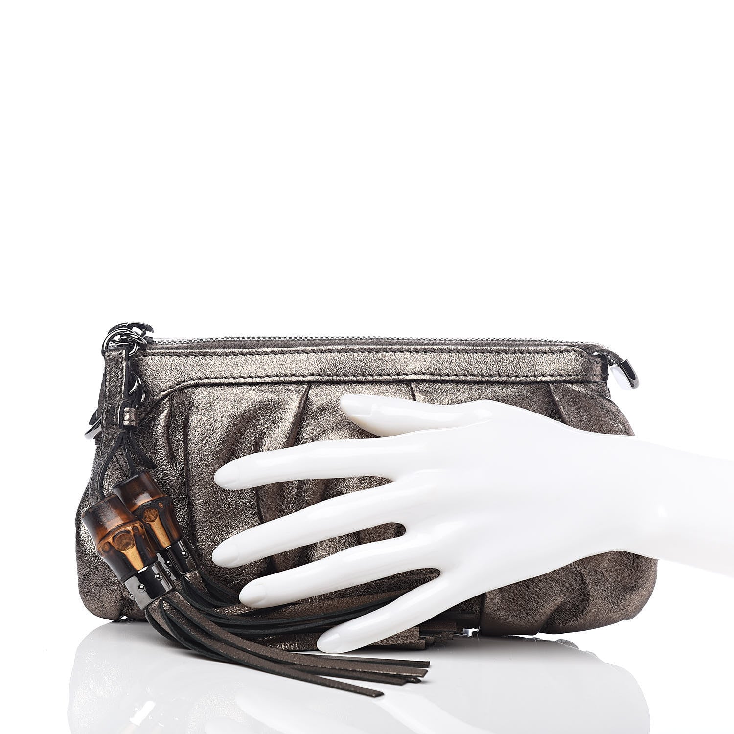 Gucci Metallic Calfskin Bamboo Tassel Clutch Gold 2 of 9