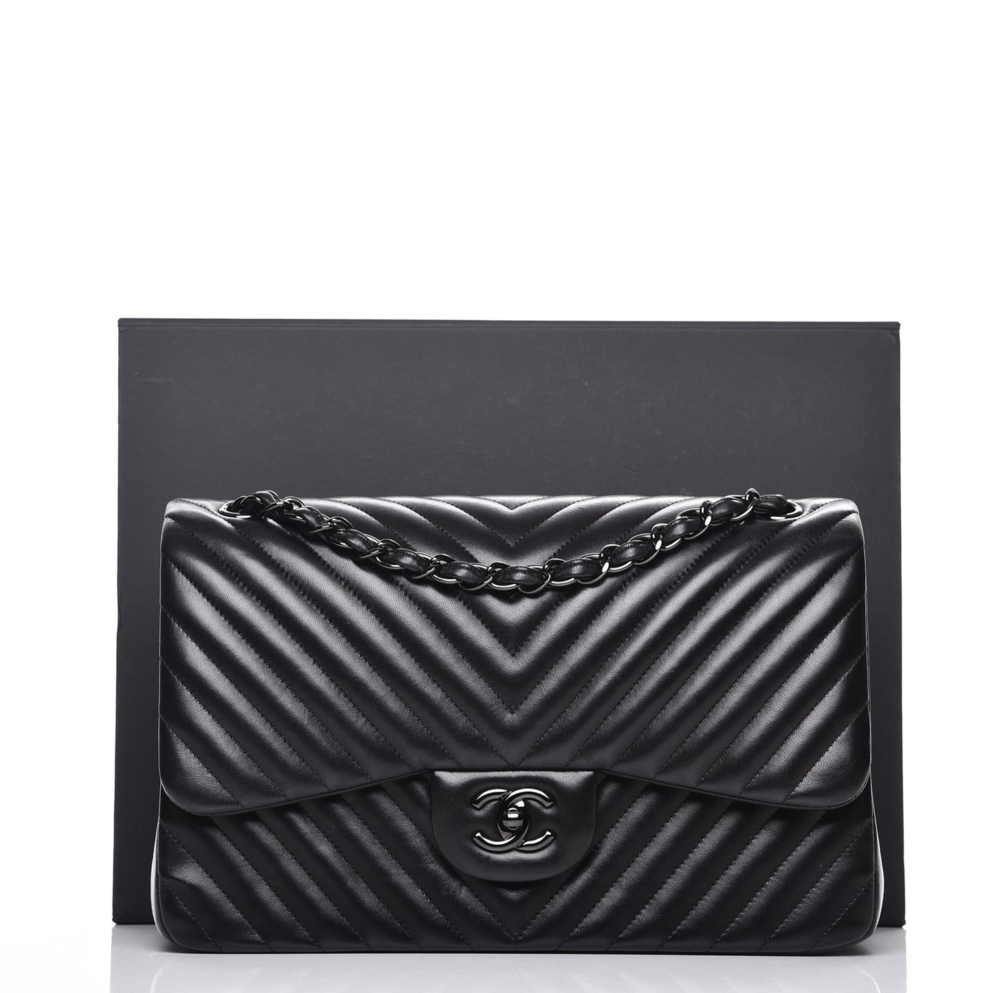 Lambskin Chevron Quilted Jumbo Double Flap So Black
