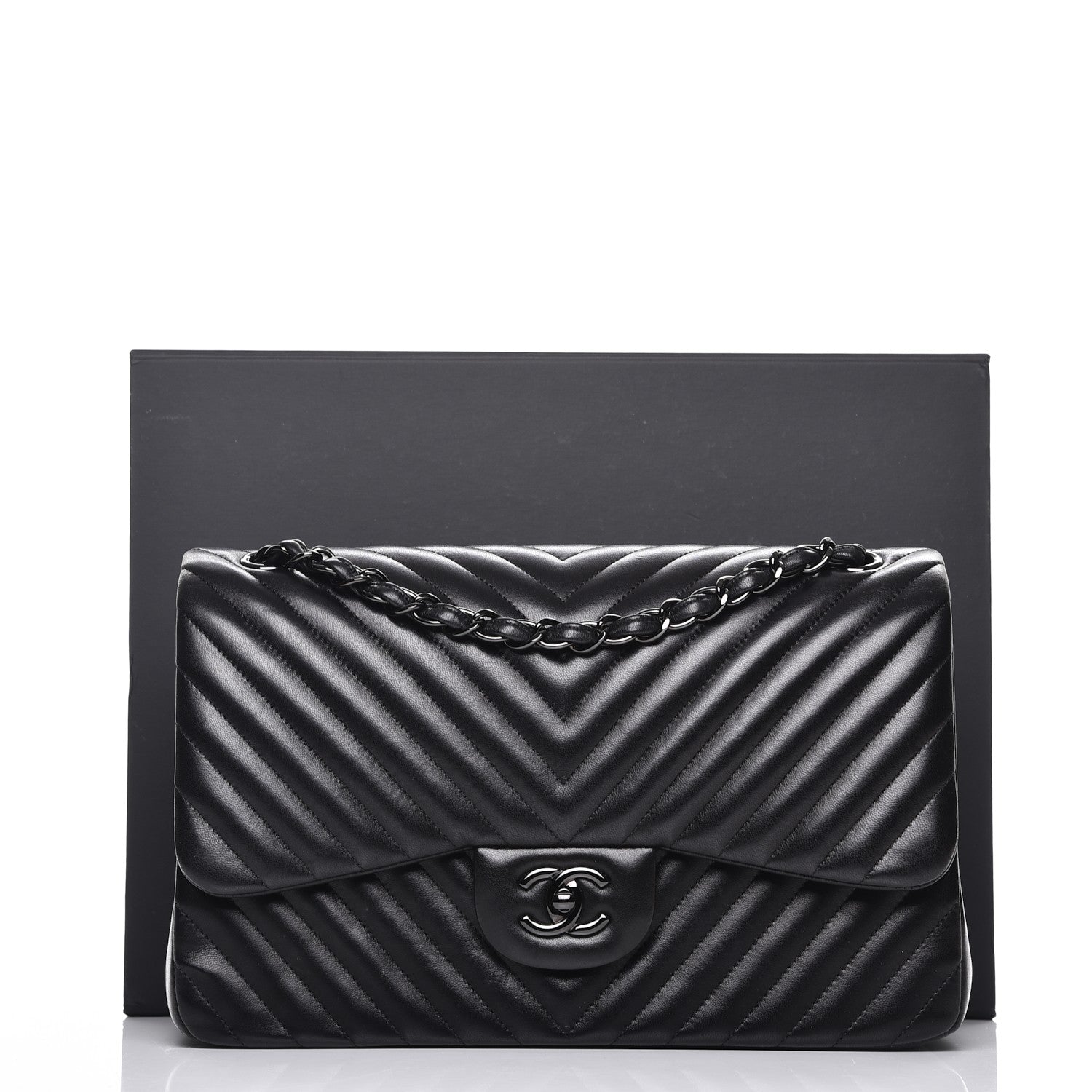 Chanel Lambskin Chevron Quilted Jumbo Double Flap So Black 15 of 15