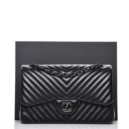 Chanel Lambskin Chevron Quilted Jumbo Double Flap So Black 15 of 15