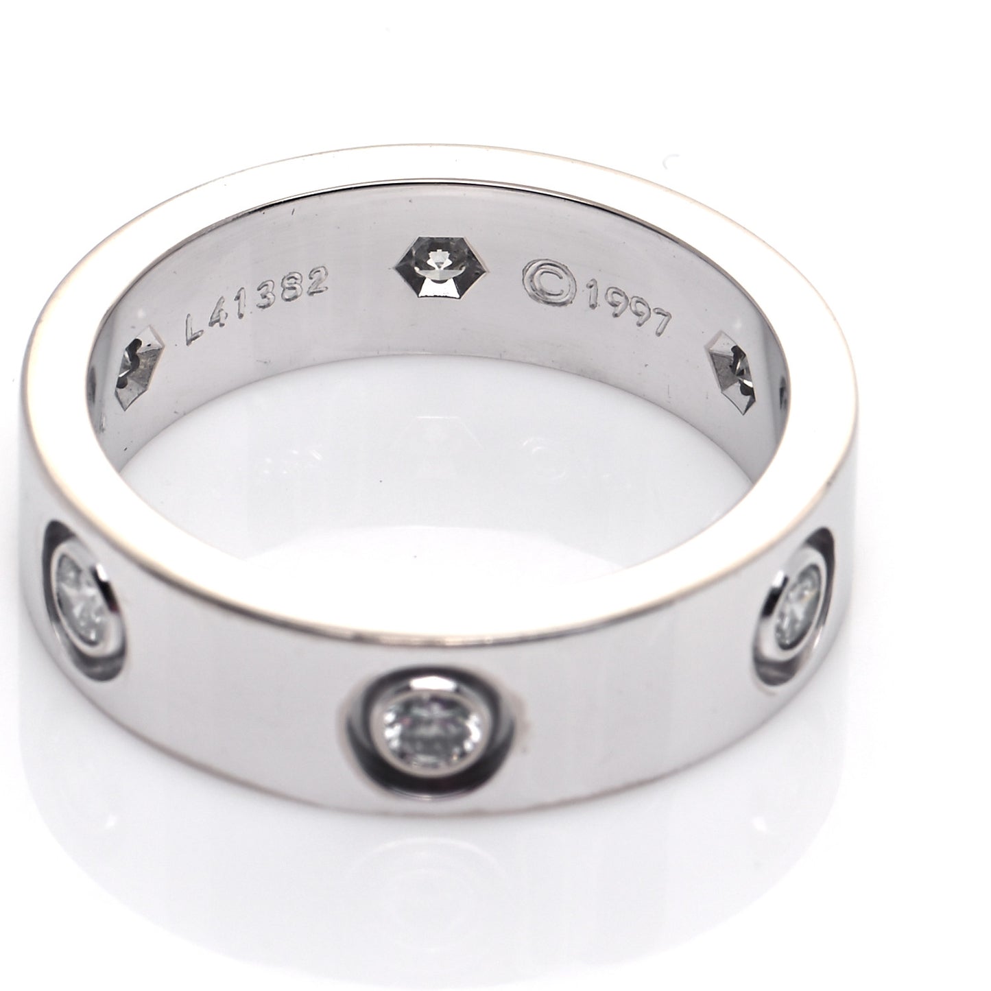 18K White Gold 6 Diamond 5.5mm LOVE Ring 54 7