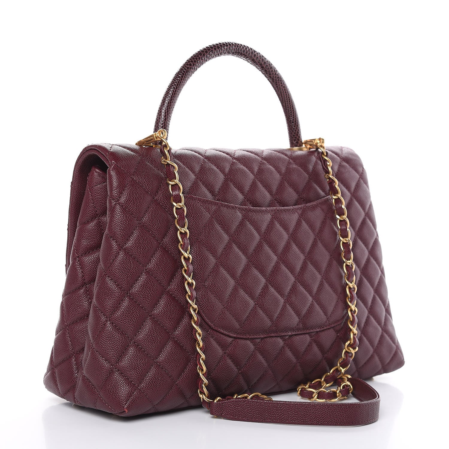 Chanel Caviar Lizard Quilted Medium Coco Handle Flap Burgundy 2 of 10