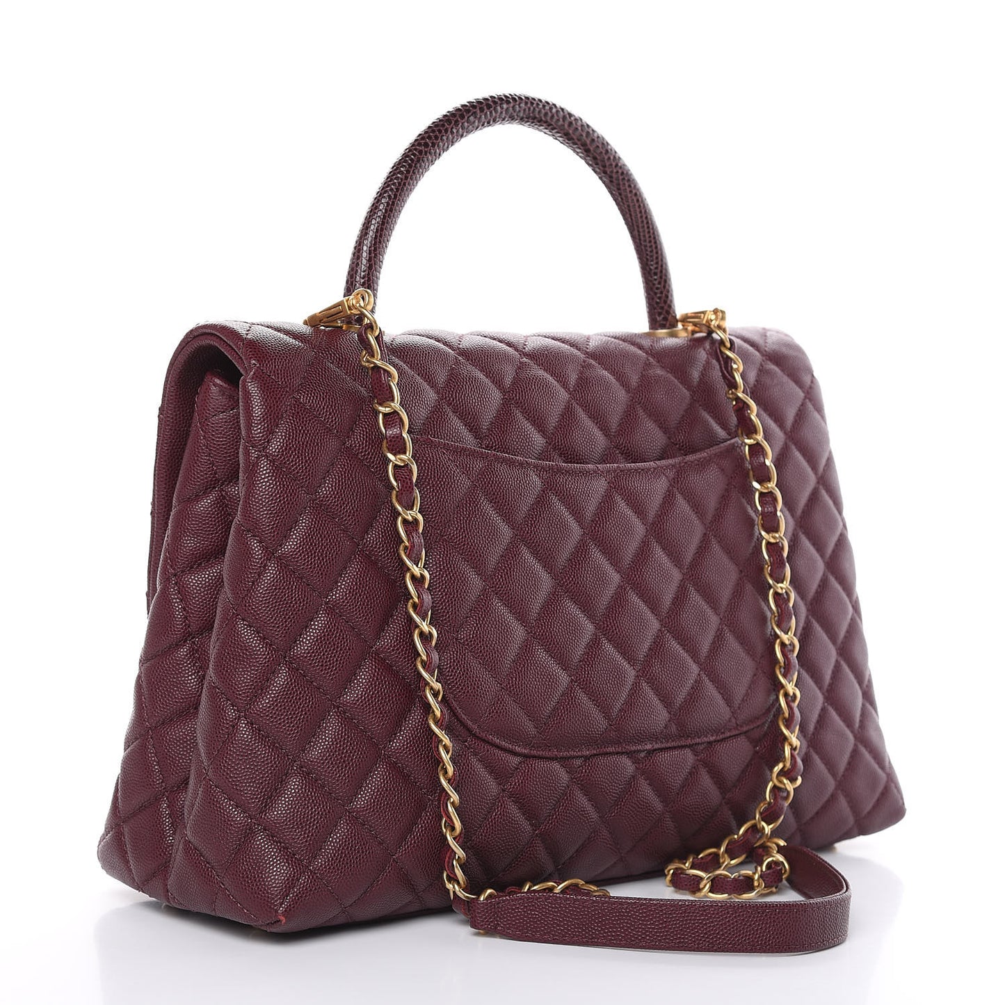 Caviar Lizard Quilted Medium Coco Handle Flap Burgundy