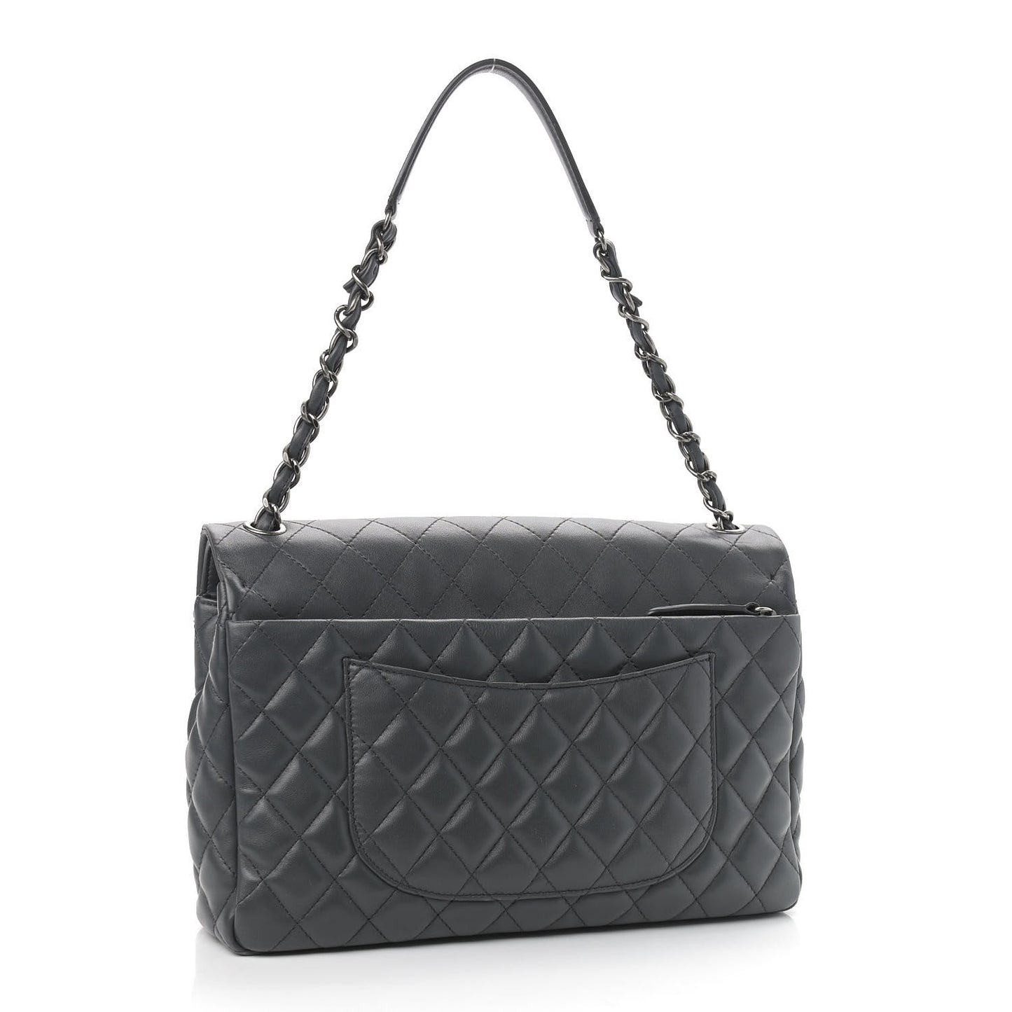 Lambskin Quilted Jumbo Multi Flap Bag Dark Grey