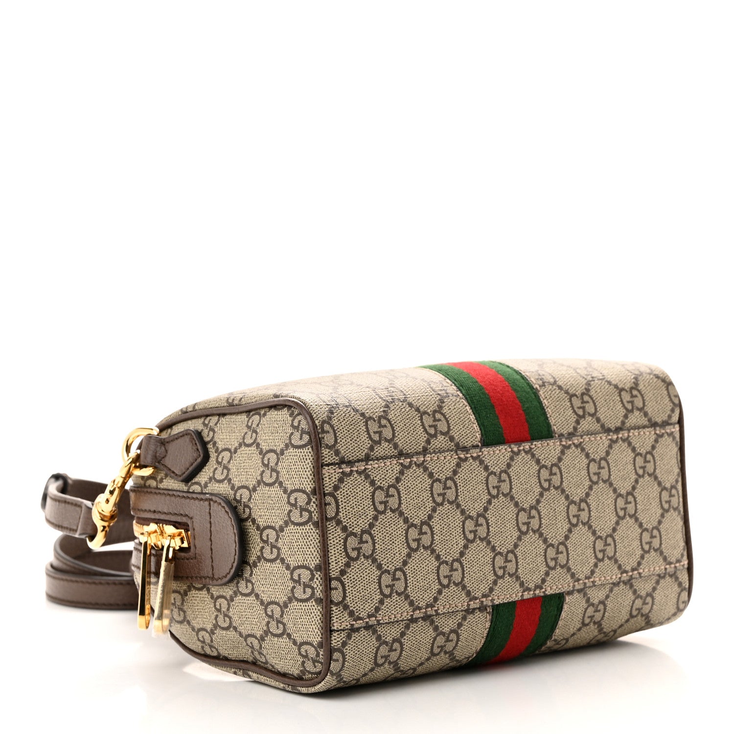 Gucci GG Supreme Monogram Textured Dollar Calfskin Web Mini Ophidia Top Handle Bag Beige Ebony New Acero 4 of 10