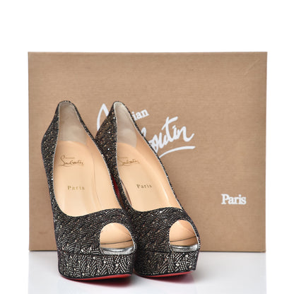 Christian Louboutin Glitter Palace SP Oxyde Fetish Peep 130 Pumps 40 Platine Silver 8 of 8