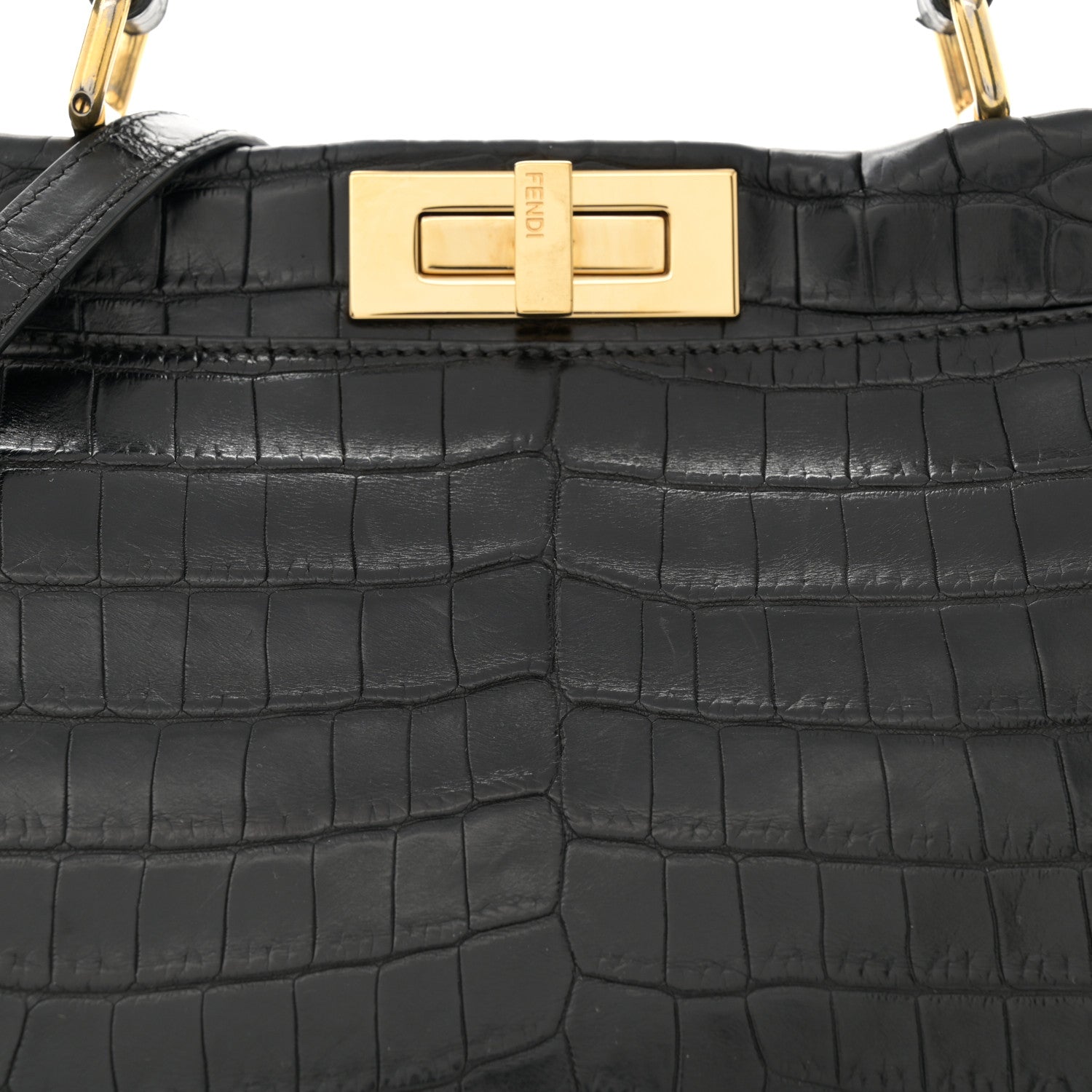 Fendi Crocodile Medium Peekaboo Iconic Satchel Black 7 of 17