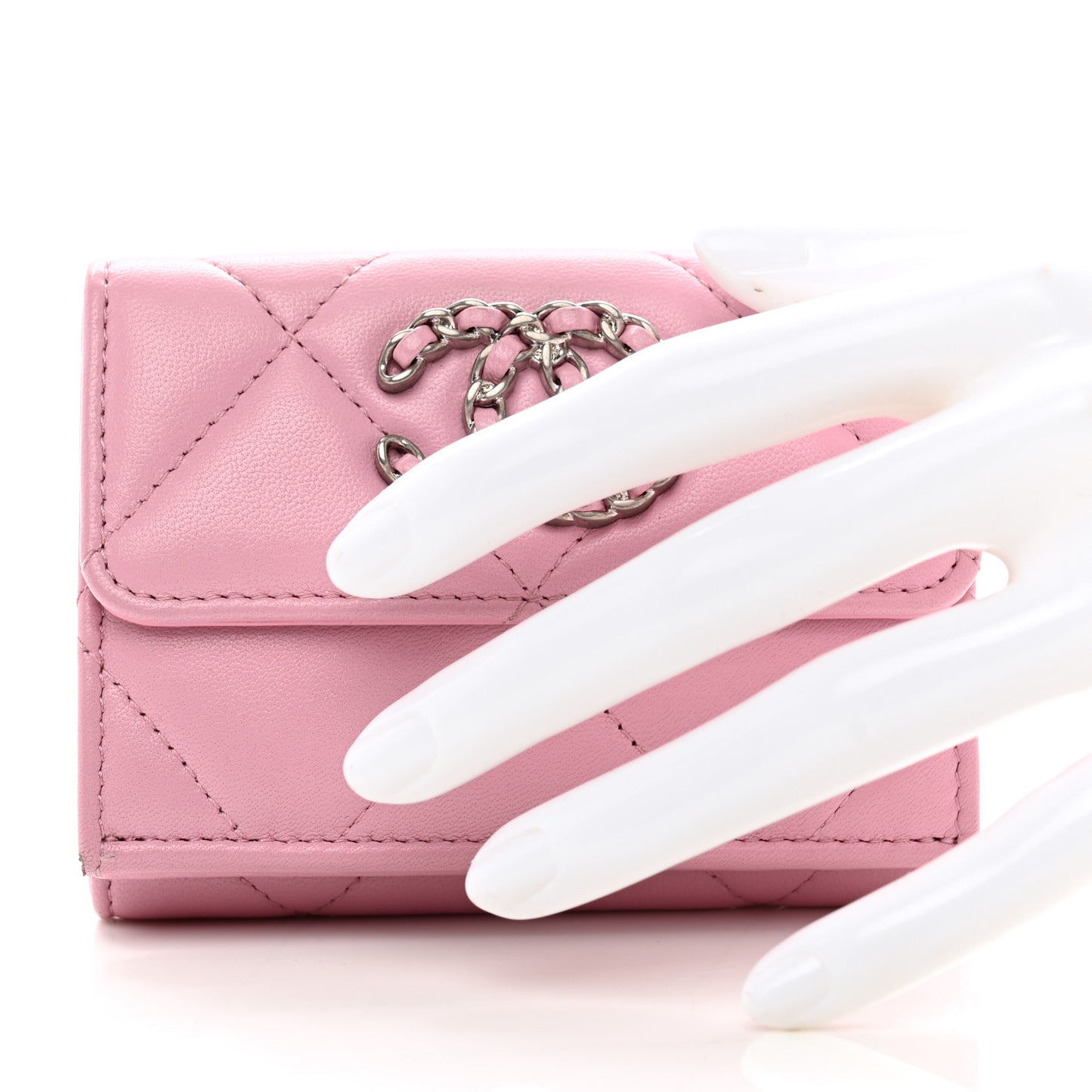 Goatskin Quilted Chanel 19 Small Flap Wallet Pink