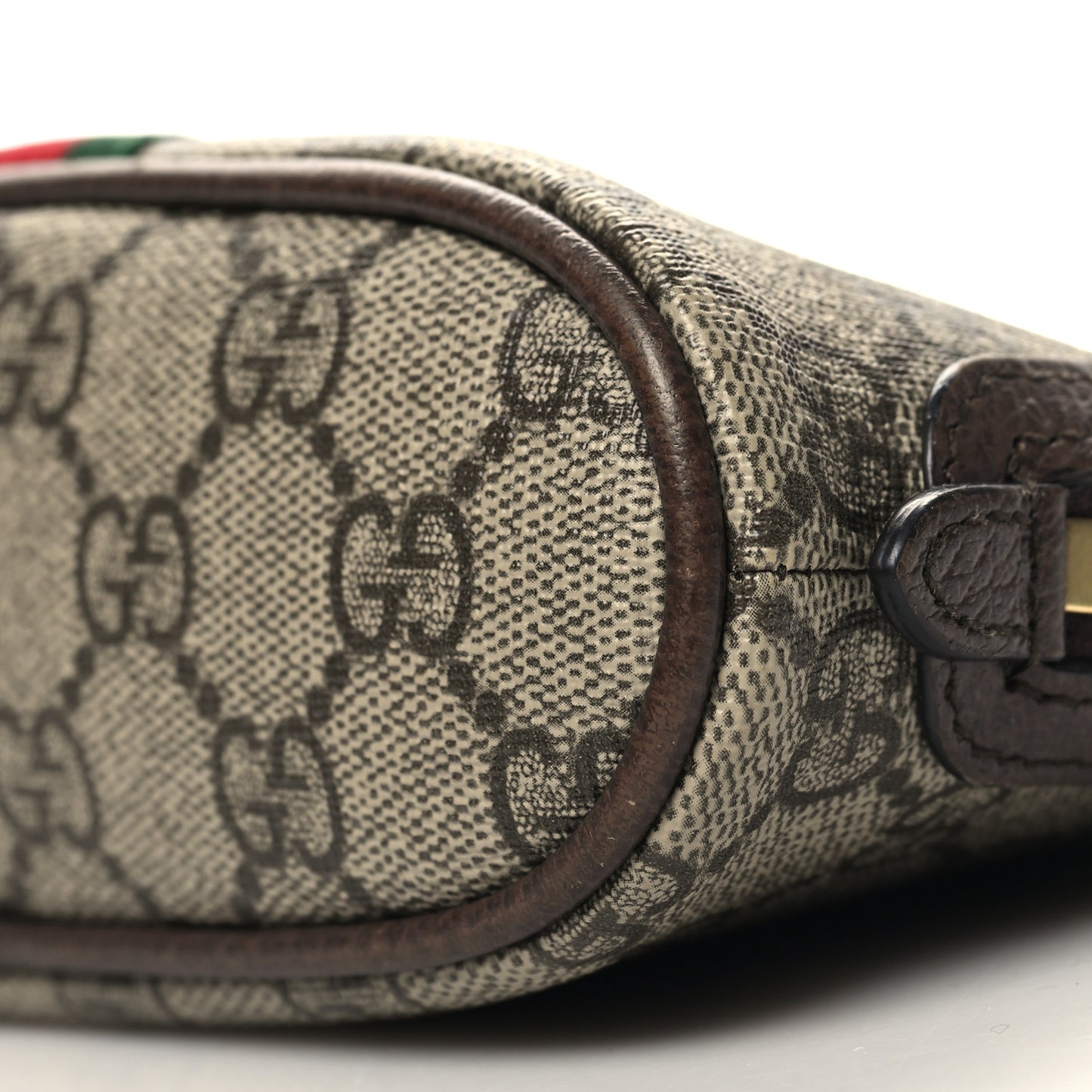 GG Supreme Monogram Textured Calfskin Web Medium Ophidia Cosmetic Case Beige Ebony New Acero