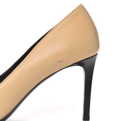 Saint Laurent Mat Glossy Nappa Cap Toe Paris 105 Pumps 37 Nude Powder Black 9 of 11