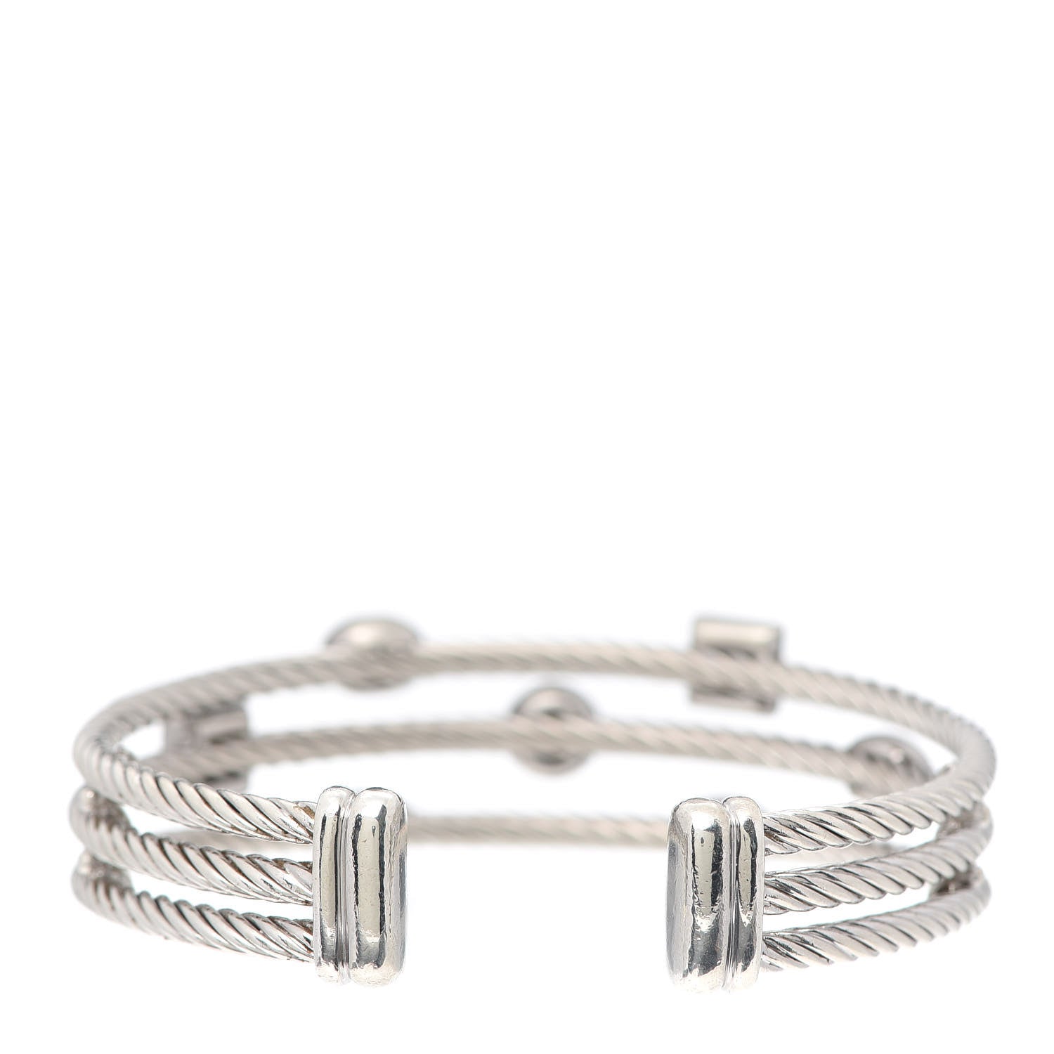 David Yurman Sterling Silver Diamond Three Row Confetti Cuff Bracelet 3 of 5