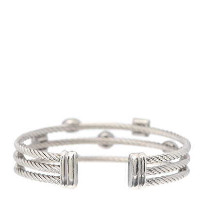 David Yurman Sterling Silver Diamond Three Row Confetti Cuff Bracelet 3 of 5
