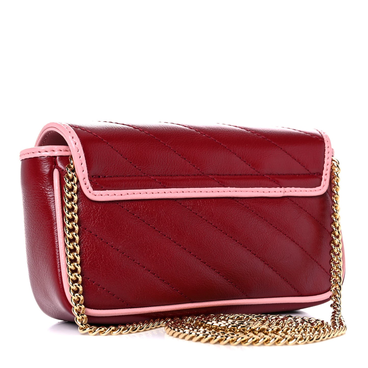 Azalea Calfskin Enamel Matelasse Diagonal Super Mini Torchon GG Marmont Shoulder Bag New Cherry Red Wild Rose
