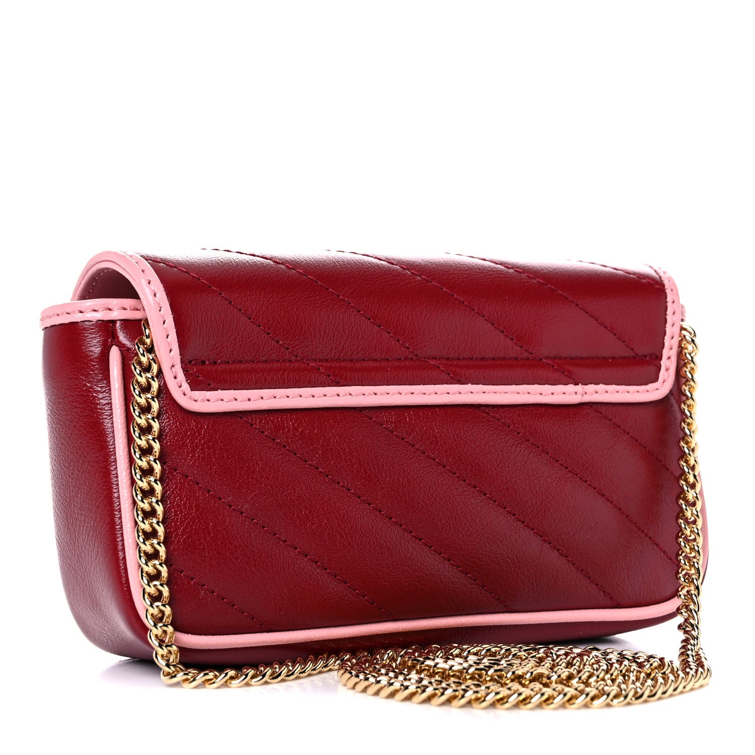 Gucci Azalea Calfskin Enamel Matelasse Diagonal Super Mini Torchon GG Marmont Shoulder Bag New Cherry Red Wild Rose 3 of 10