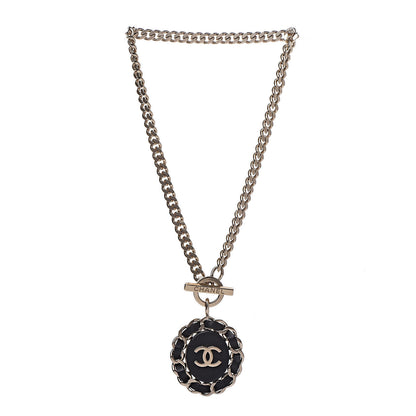 Chanel Lambskin CC Chain Pendant Necklace Gold Black 3 of 4