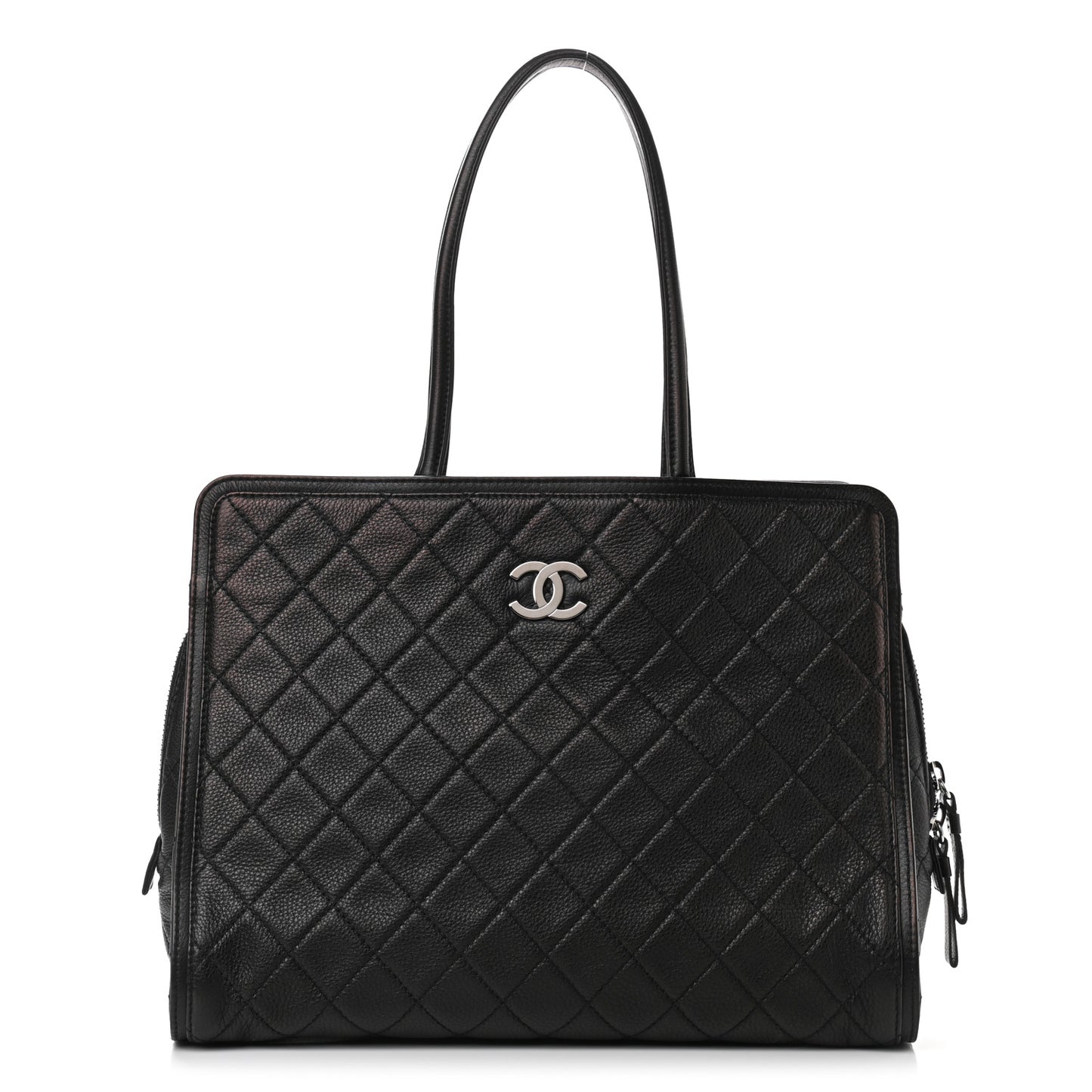 Calfskin Quilted Shopping Tote Black