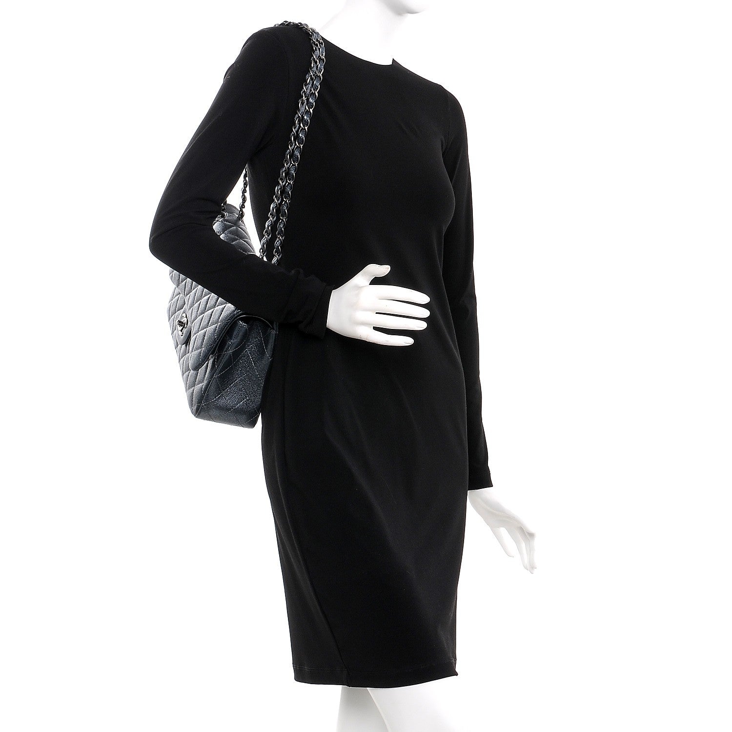 Chanel Metallic Caviar Quilted Jumbo Double Flap Dark Grey 3 of 8