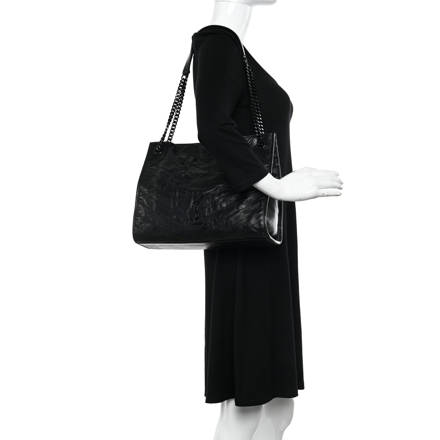 Saint Laurent Crinkled Calfskin Matelasse Monogram Medium Niki Shopper Tote Black 2 of 9