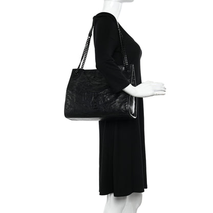 Saint Laurent Crinkled Calfskin Matelasse Monogram Medium Niki Shopper Tote Black 2 of 9