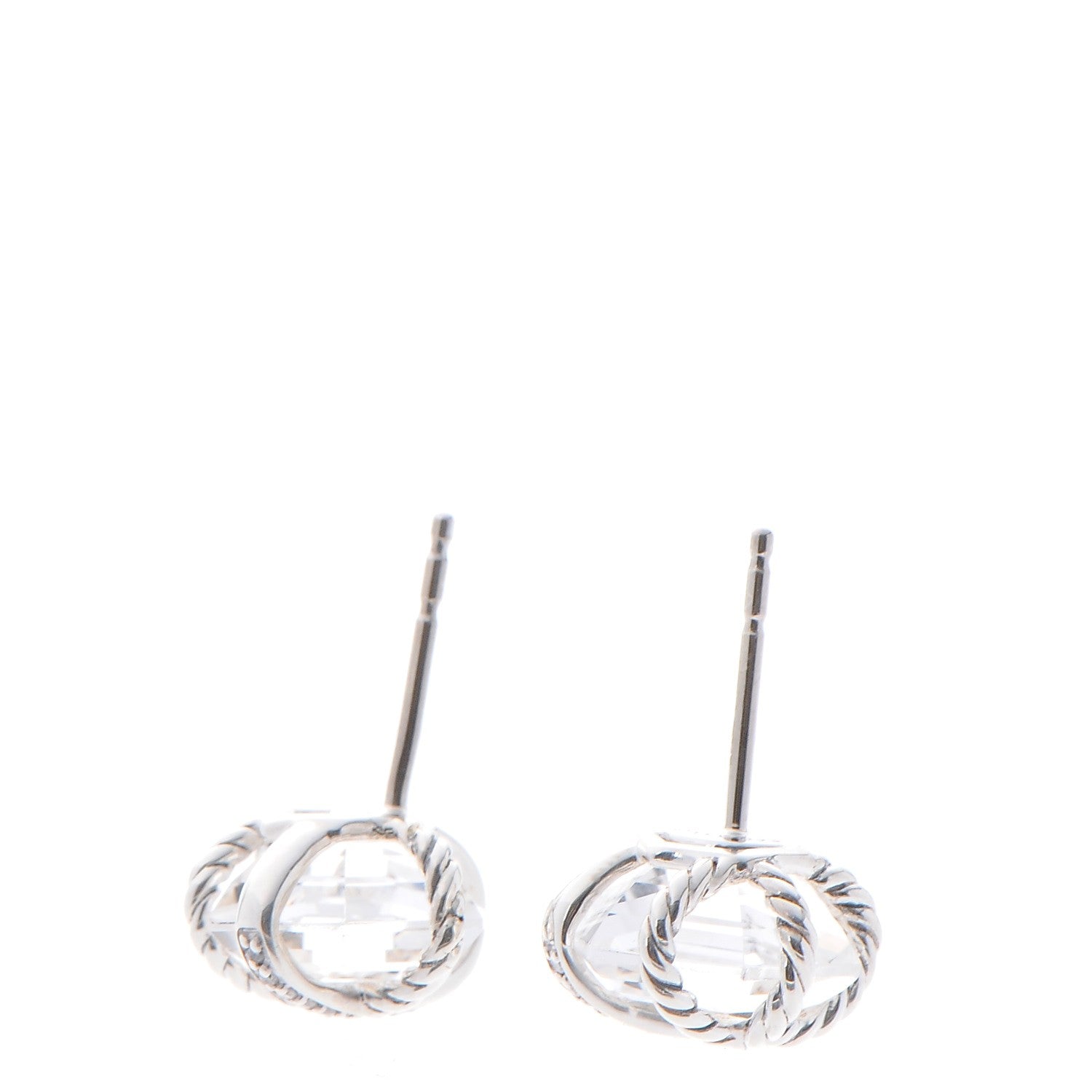David Yurman Sterling Silver Diamond Crystal 10mm Cable Wrap Earrings 4 of 8
