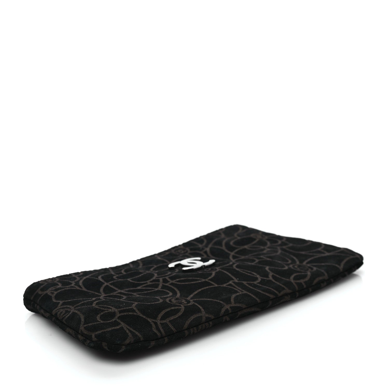 Chanel Suede Camellia Embossed Clutch Bag Black 3 of 7