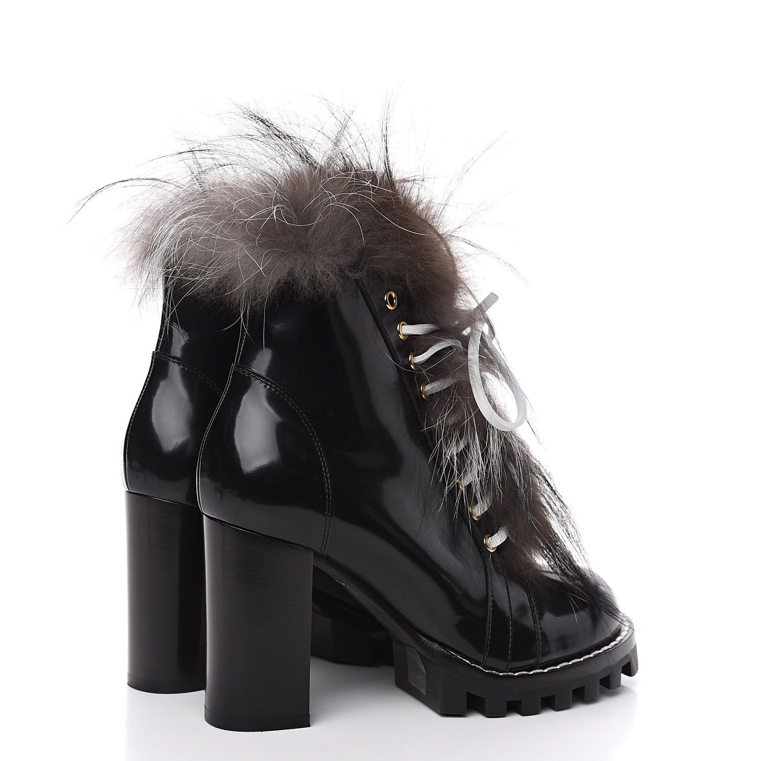 Louis Vuitton Patent Calfskin Fur Star Trail Ankle Boots 38 Black 4 of 7