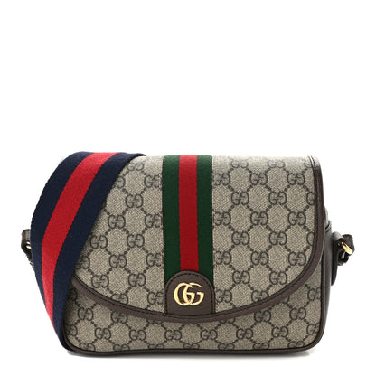 Gucci GG Supreme Monogram Textured Dollar Calfskin Web Studded Mini Ophidia Flap Shoulder Bag Beige Ebony New Acero 1 of 8