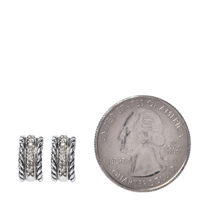 David Yurman Sterling Silver Diamond 12mm Cable Hoop Earrings 2 of 4