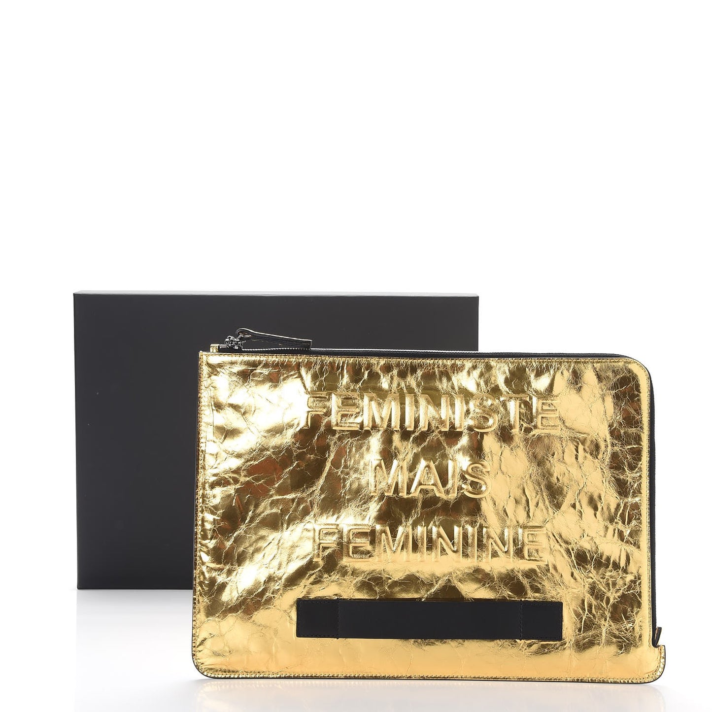 Metallic Lambskin Large Feministe Maize Feminine Pouch Clutch Gold