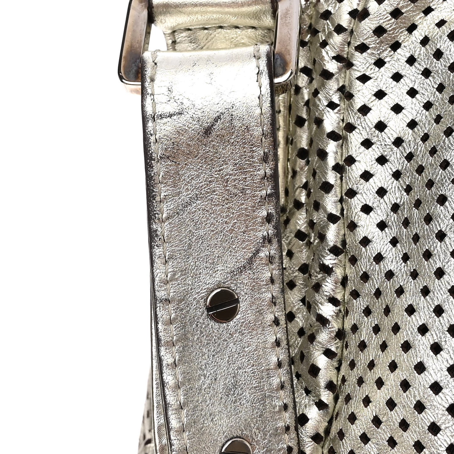 Metallic Glazed Calfskin Perforated Large Rodeo Drive Tote Silver