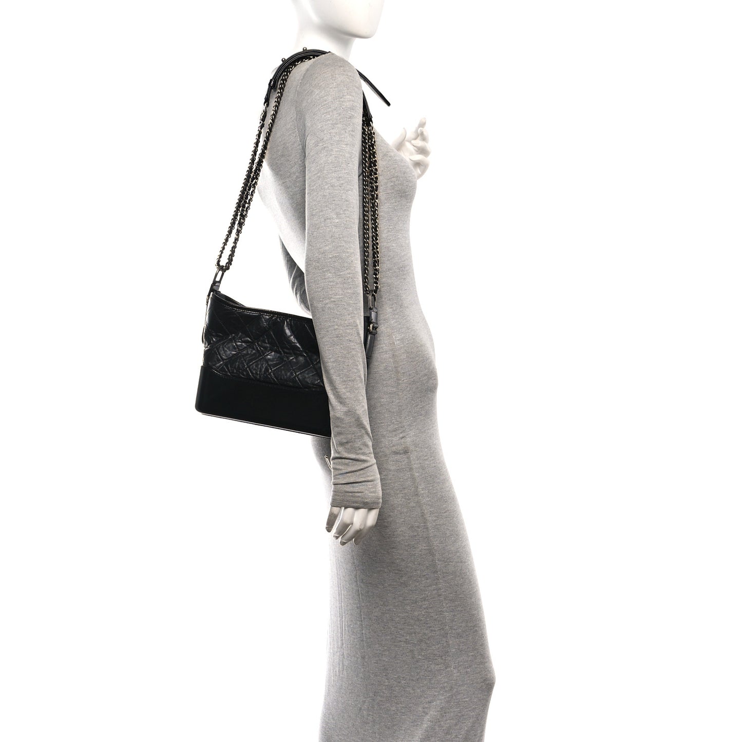 Aged Calfskin Quilted Small Gabrielle Hobo Black