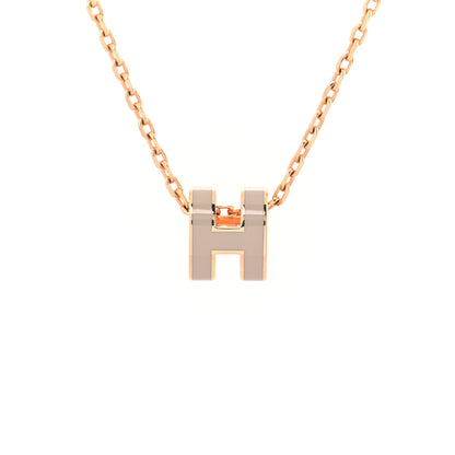 Hermes Lacquered Rose Gold Mini Pop H Pendant Necklace Marron Glace 4 of 7