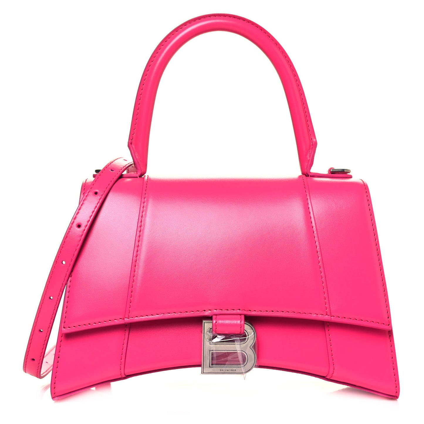 Shiny Box Calfskin Small Hourglass Top Handle Bag Acid Fuchsia