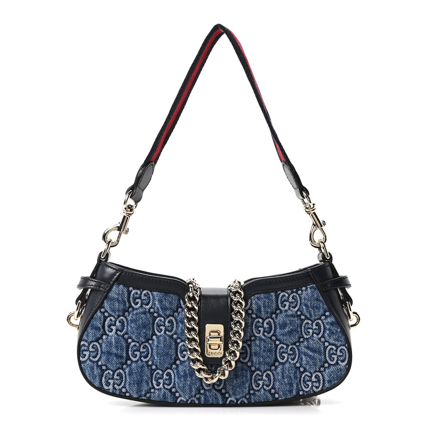 Denim GG Monogram Mini Moon Side Shoulder Bag Blue