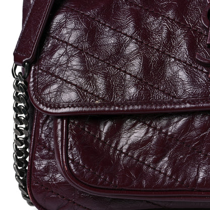 Saint Laurent Crinkled Calfskin Matelasse Monogram Medium Niki Chain Satchel Burgundy 8 of 8