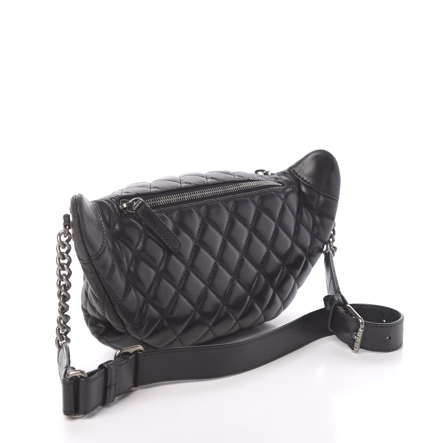 Lambskin Quilted Banane Waist Bag Fanny Pack Black