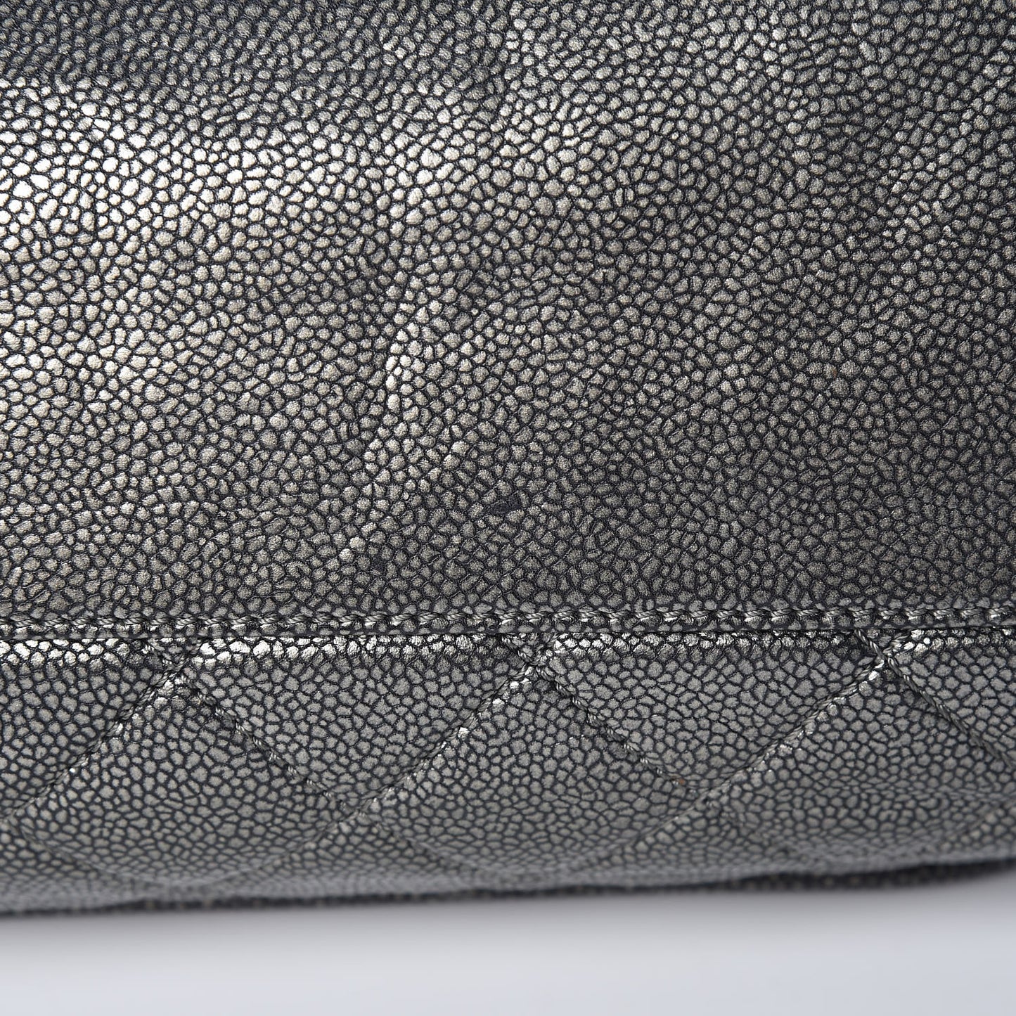 Metallic Caviar Quilted Timeless Accordion Flap Dark Silver
