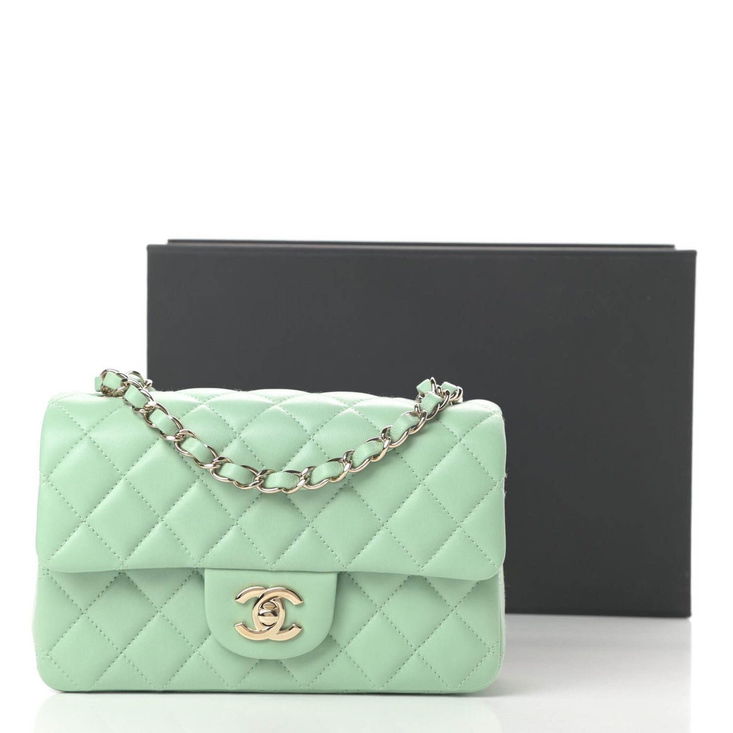 Lambskin Quilted Mini Rectangular Flap Light Green