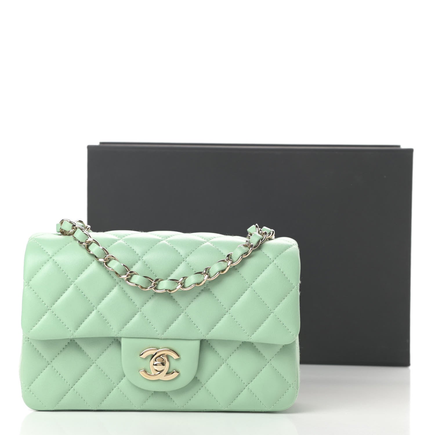 Chanel Lambskin Quilted Mini Rectangular Flap Light Green 11 of 11