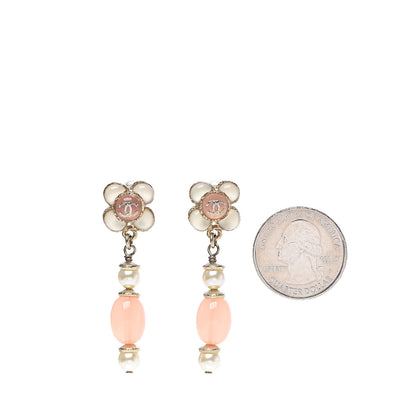 Chanel Resin Pearl CC Flower Drop Earrings Pink Beige 2 of 5