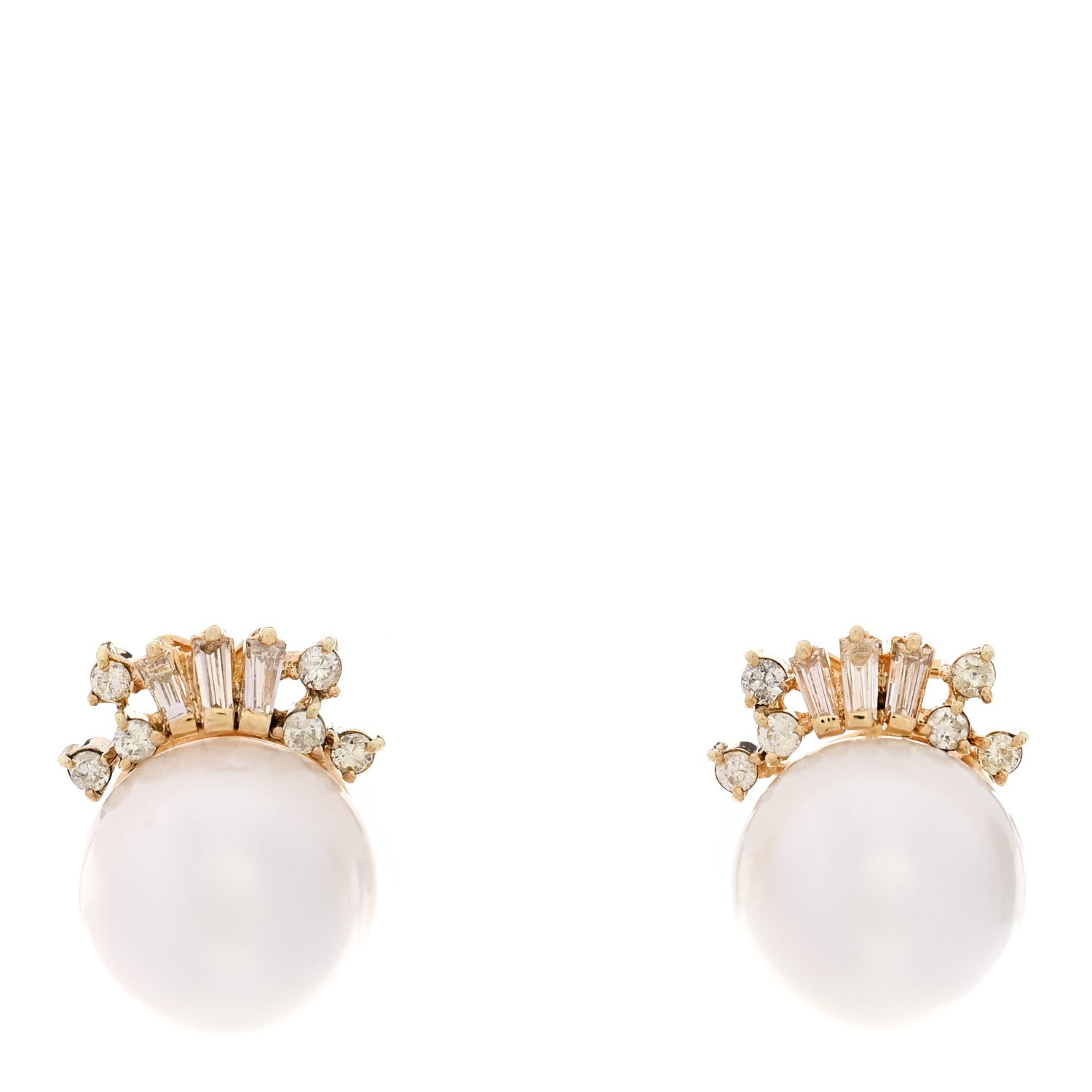 Parker & West by FASHIONPHILE 14K Yellow Gold Diamond Cultured Pearl 10.5-11mm Earrings 1 of 5