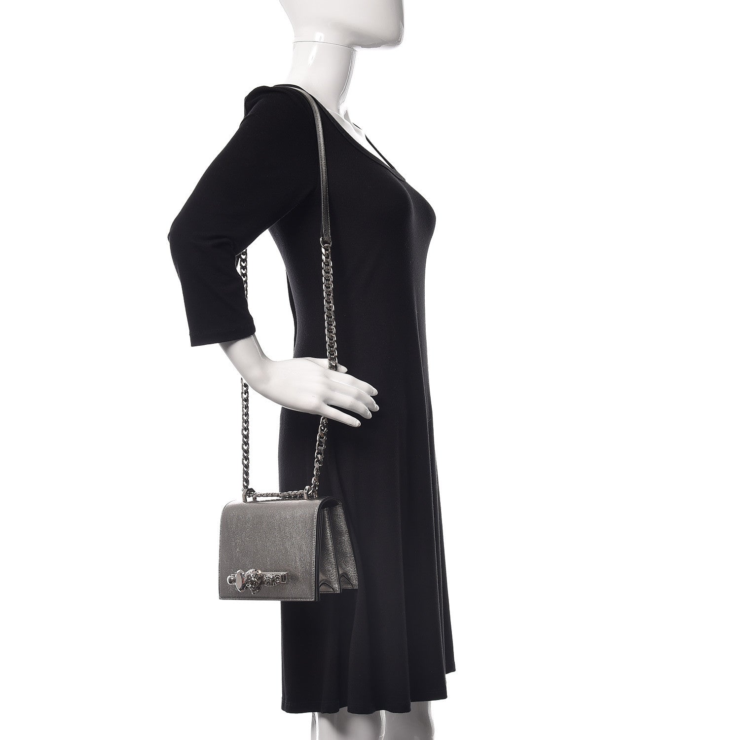 Alexander McQueen Metallic Goatskin Jeweled Knuckle Satchel Silver 2 of 9