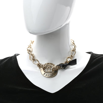 Chanel Metal Pearl Chain CC Paris Pendant Necklace Gold 2 of 5
