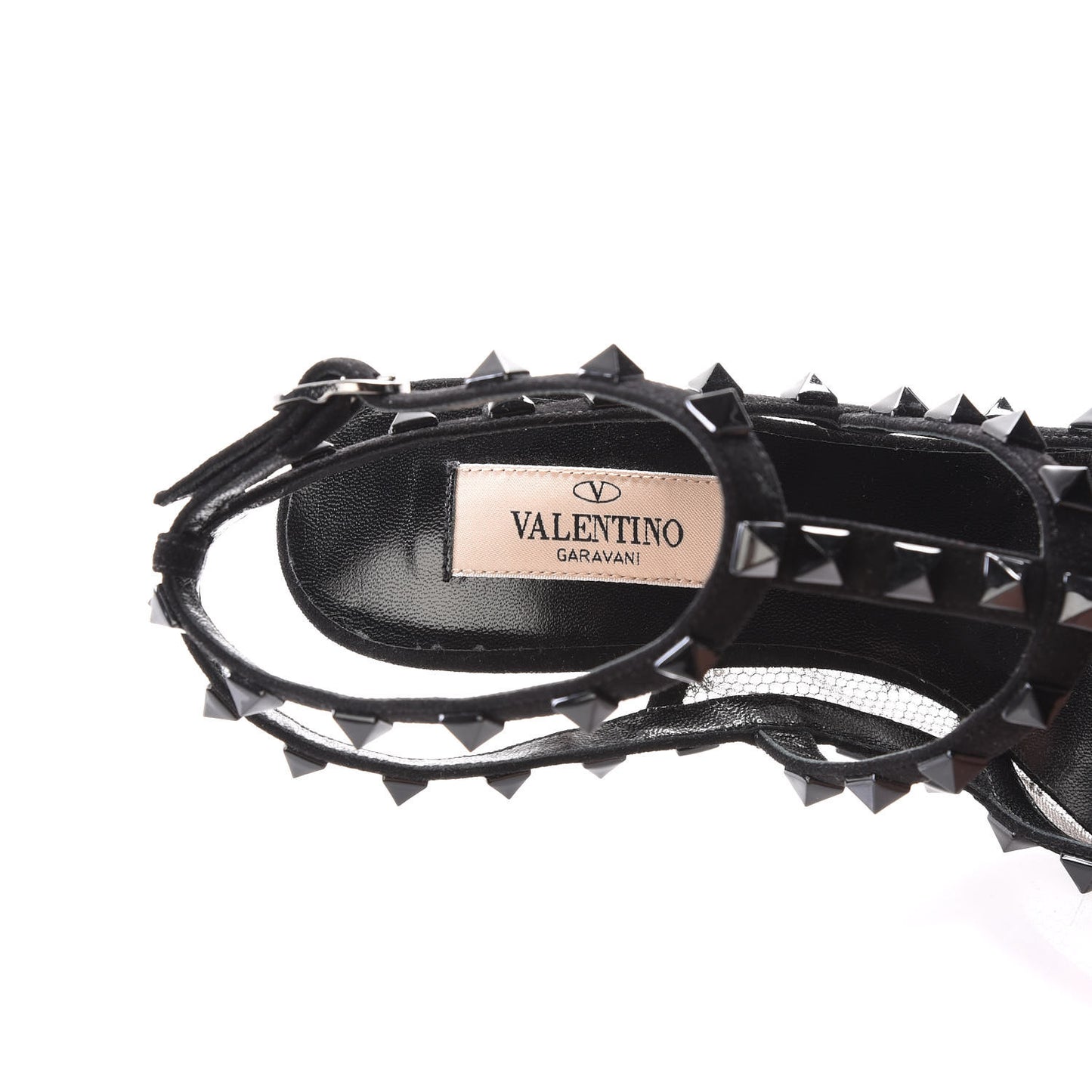 Mesh Point d'Esprit Suede Rockstud Ankle Strap 100mm Pumps 36 Black