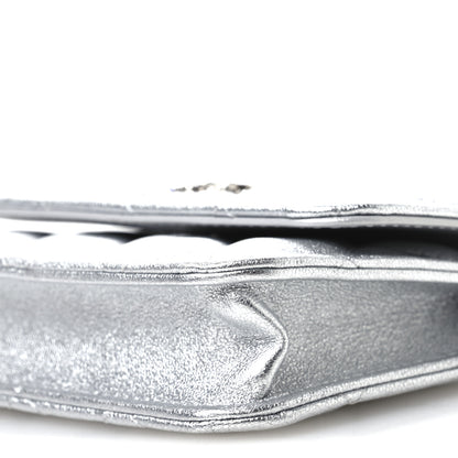 Chanel Metallic Goatskin Quilted Crystal CC Walk Of Fame Clutch With Chain Silver 10 of 11
